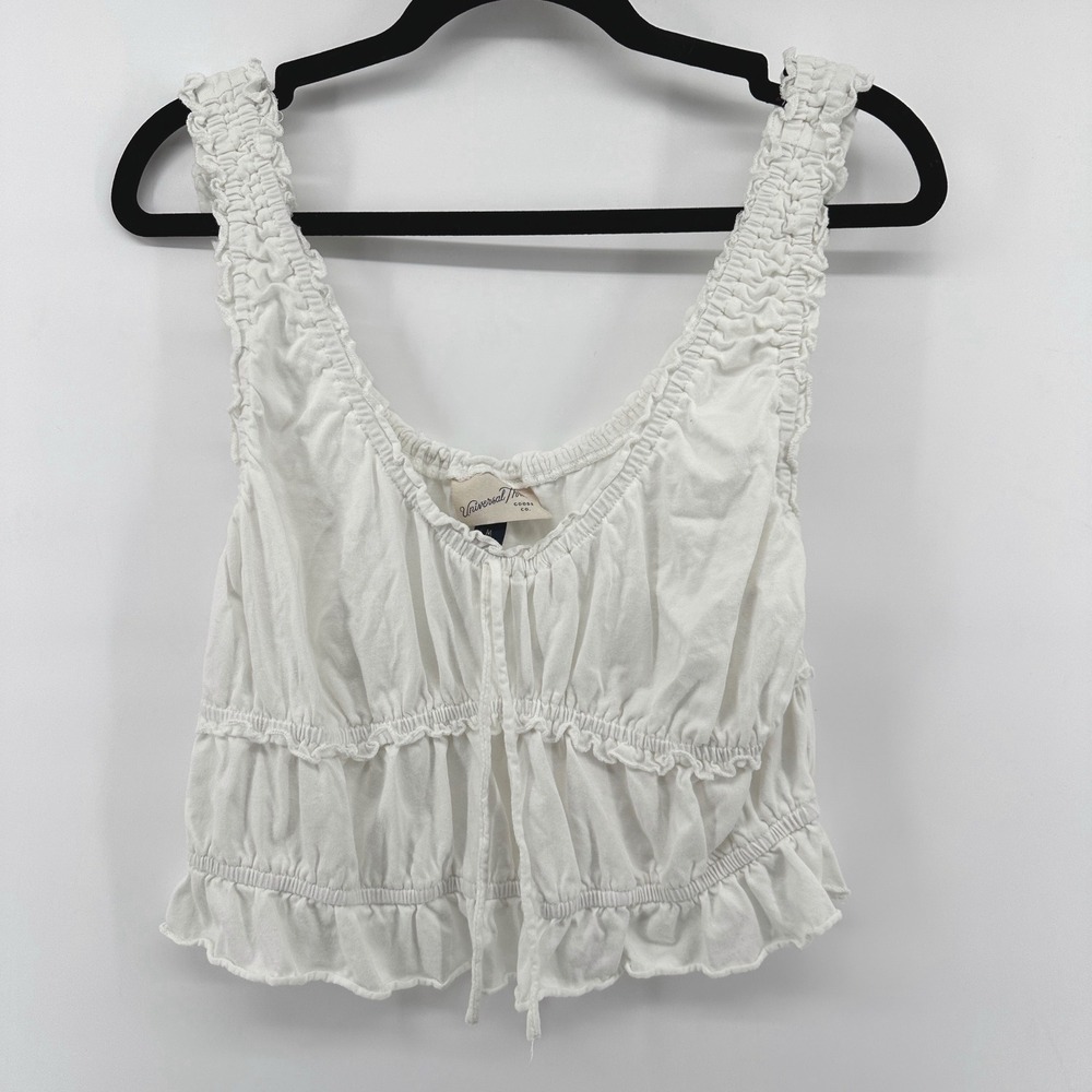 Universal Thread White Ruffle Smocked Crop Top Sleeveless Peasant Blouse Medium